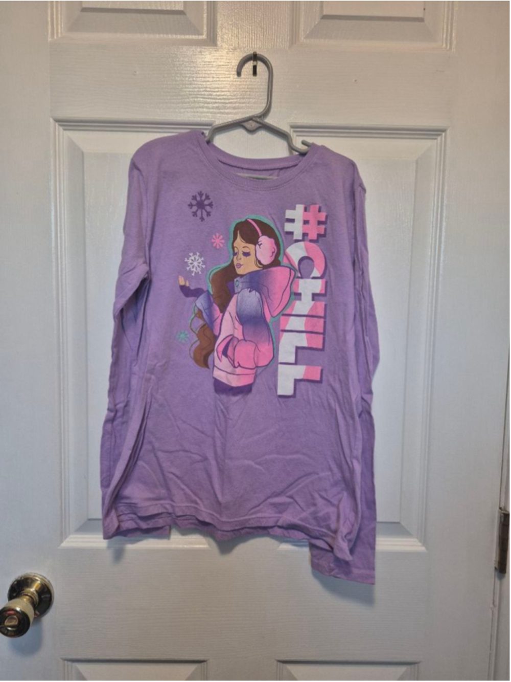 Girls PLACE Long Sleeve Tee Size 14 Purple Pink #CHILL Graphic